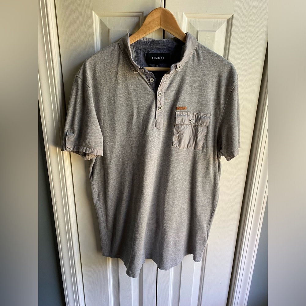 Firetrap Mens Short Sleeve Polo Shirt Gray Size XL Casual